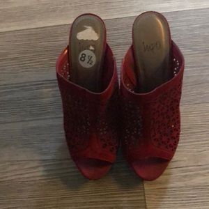 Impo slip on heels red suede